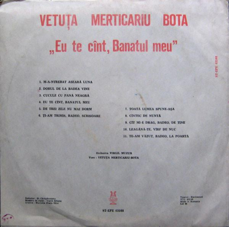 Vetuța Merticariu - Eu Te Cînt, Banatul Meu, (Disc Vinil) [1]