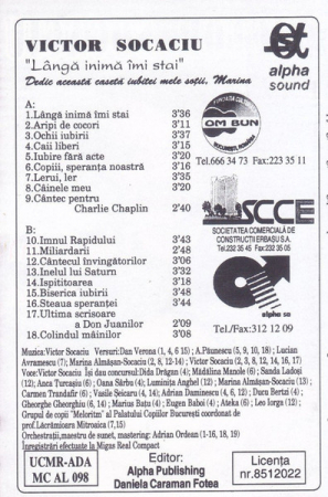 Victor Socaciu - Lângă Inimă Îmi Stai, (Casetă Audio) [1]