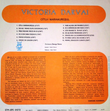Victoria Darvai - Cîtu-i Maramureșul, (Disc Vinil) [1]