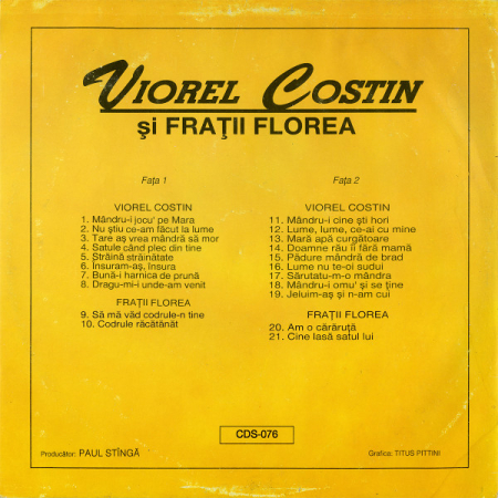 Viorel Costin (2) și Frații Florea – Cîntece Maramureșene (VINIL) [1]