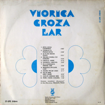 Viorica Groza-Lar - Io-s Codreancă Mîndră Tare, (Disc Vinil) [1]