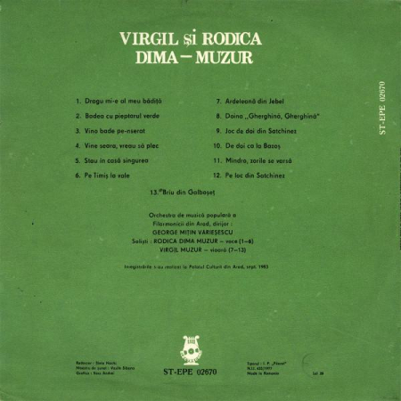 Virgil Muzur - Drag Mi-e Al Meu Bădiță, (Disc Vinil) [1]