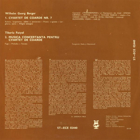 Wilhelm Berger - String Quartet No.7 / Musica Concertanta, (Disc Vinil) [1]
