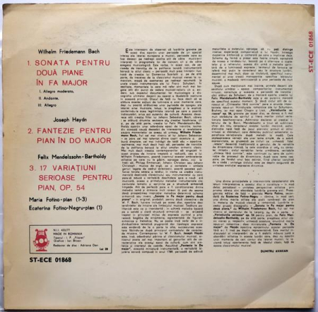 Wilhelm Friedemann Bach - Sonata În Fa Major Pentru Două Piane / Fantezie Pentru Pian În Do Major / 17 Variațiuni Serioase Pentru Pian, Op. 54 [1]