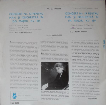Wolfgang Amadeus Mozart - Concert Nr. 13 Pentru Pian Și Orchestră În Do Major / Concert Nr. 19 Pentru Pian Și Orchestră În Fa Major, (Disc Vinil) [1]