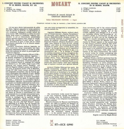 Wolfgang Amadeus Mozart - Concertos For Bassoon And Orchestra, (Disc Vinil) [1]