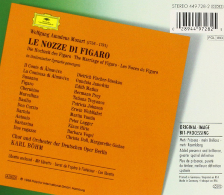 Wolfgang Amadeus Mozart - Hermann Prey, Edith Mathis, Gundula Janowitz, Dietrich Fischer-Dieskau, Tatiana Troyanos, Chor Und Orchester Der Deutschen Oper Berlin, Karl Böhm – Le Nozze Di Figaro (CD) [1]