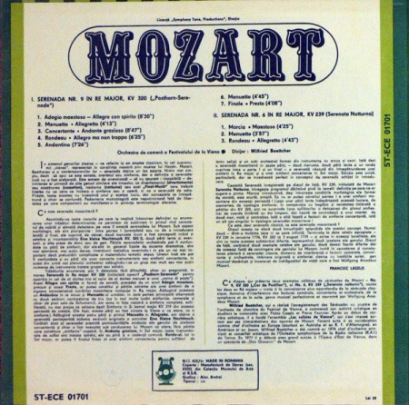 Wolfgang Amadeus Mozart - Serenada Nr. 9 In Re Major ("Posthorn - Serenade") / Serenada Nr. 6 In Re Major ("Serenata Notturna"), (Disc Vinil) [1]