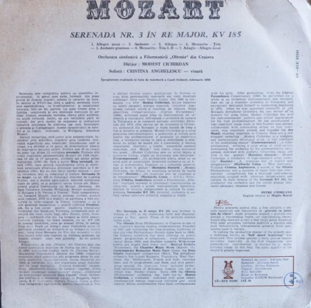 Wolfgang Amadeus Mozart - Serenade No.3 = Serenada Nr. 3 În Re Major, KV 185, (Disc Vinil) [1]