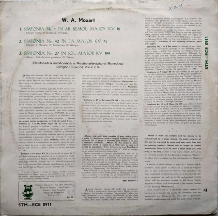 Wolfgang Amadeus Mozart - Simfonia Nr. 1 În Mi Bemol Major KV 16 / Simfonia Nr. 42 În Fa Major KV 75 / Simfonia Nr. 27 În Sol Major KV 199, (Disc Vinil) [1]