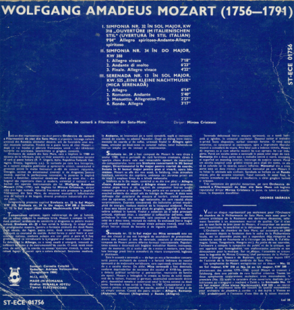 Wolfgang Amadeus Mozart - Simfonia Nr. 32 In Sol Major, KW 318 / Simfonia Nr. 34 In Do Major, KW 388 / Mica Serenadă In Sol Major, KW 525, (Disc Vinil) [1]