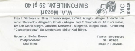 Wolfgang Amadeus Mozart - Simfoniile Nr. 39 Și 40 (Caseta Audio) [1]