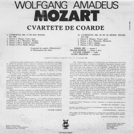 Wolfgang Amadeus Mozart - Strings Quartets = Cvartete De Coarde, (Disc Vinil) [1]