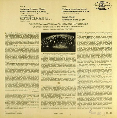Wolfgang Amadeus Mozart - Symphony In D Major, K. 196/121 / Divertimento In D Major, K. 136 / Symphony In A Major, H. I: 21 / Divertimento In E Flat Major [1]