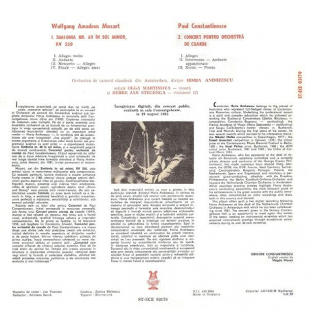 Wolfgang Amadeus Mozart - Symphony No. 40 In G Minor, K. 550 / Concerto For Strings, (Disc Vinil) [1]