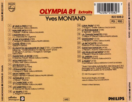 Yves Montand - Olympia "81" Extraits , (CD) [1]