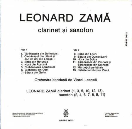 Zamă Leonard - Clarinet Și Saxofon, (Disc Vinil) [1]