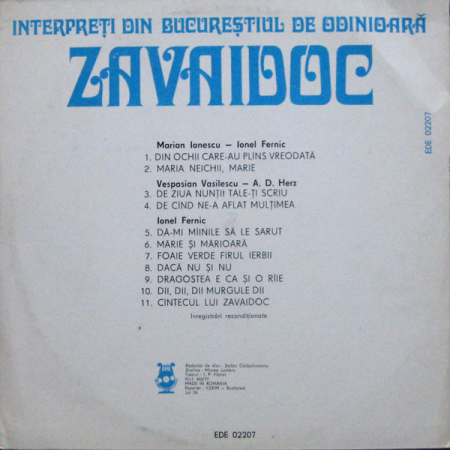 Zavaidoc - Interpreți Din Bucureștiul De Odinioară, (Disc Vinil) [1]