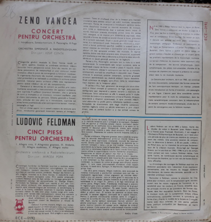 Zeno Vancea - Concert Pentru Orchestră / Cinci Piese Pentru Orchestră, (Disc Vinil) [1]