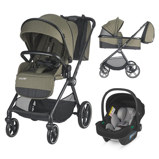 Carucior modular 3 in 1 Coccolle Lissia cu Scoica auto iSize Knox Greystone, Moss Green