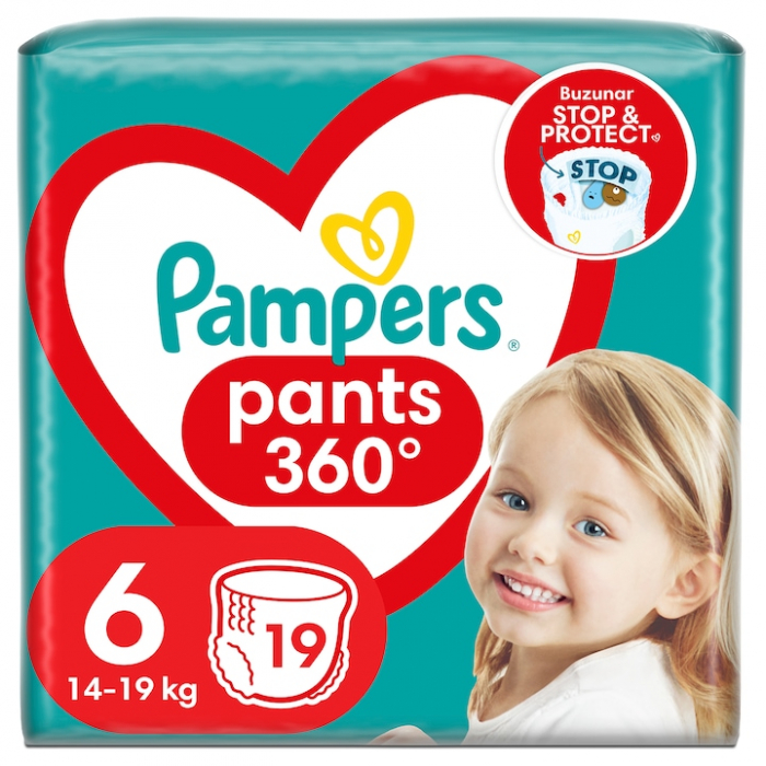 Scutece-Chilotel Pampers Pants Nr. 6, Fixare 360 - Pachet de 19 de bucati