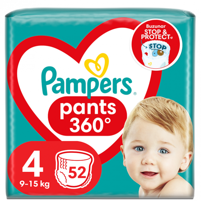 Scutece-Chilotel Pampers Pants Nr. 4, Fixare 360 - Pachet de 52 de bucati