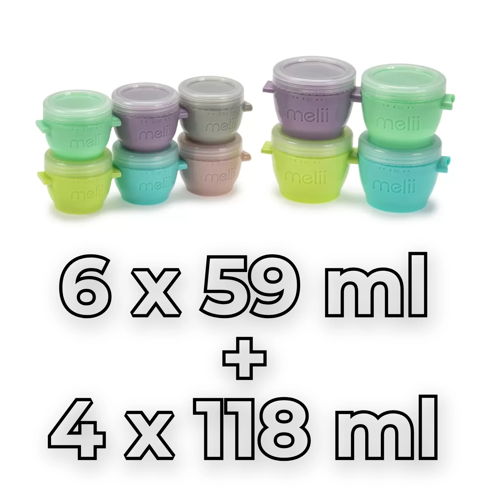 Set 10 Recipiente SnapGo din Silicon Melii ,   6x59 ml + 4x118 ml