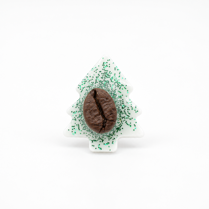 Brosa pin Brad de Craciun decorat cu bob de cafea si glitter verde [10]