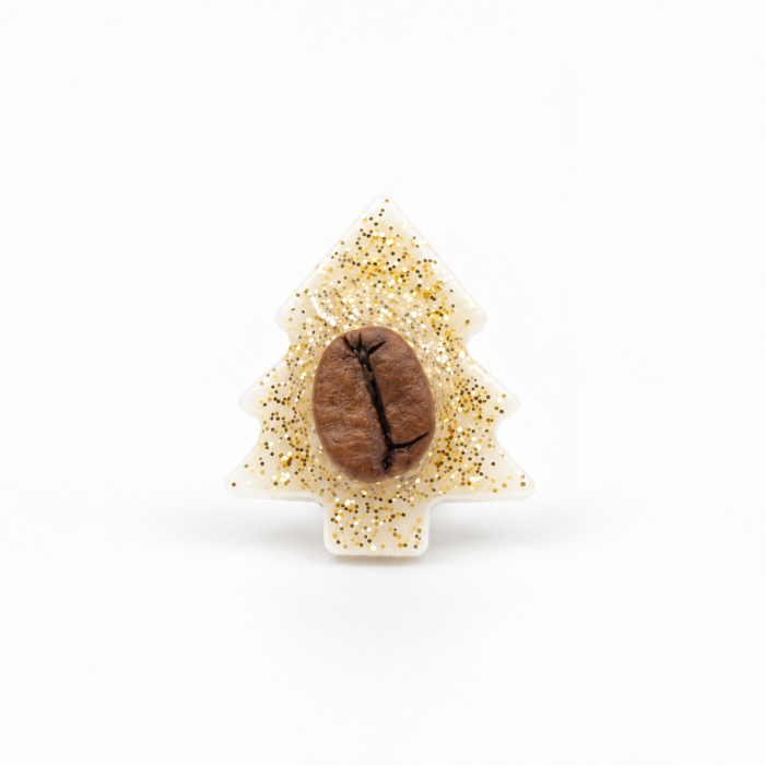 Brosa pin Brad de Craciun decorat cu bob de cafea si glitter auriu [4]