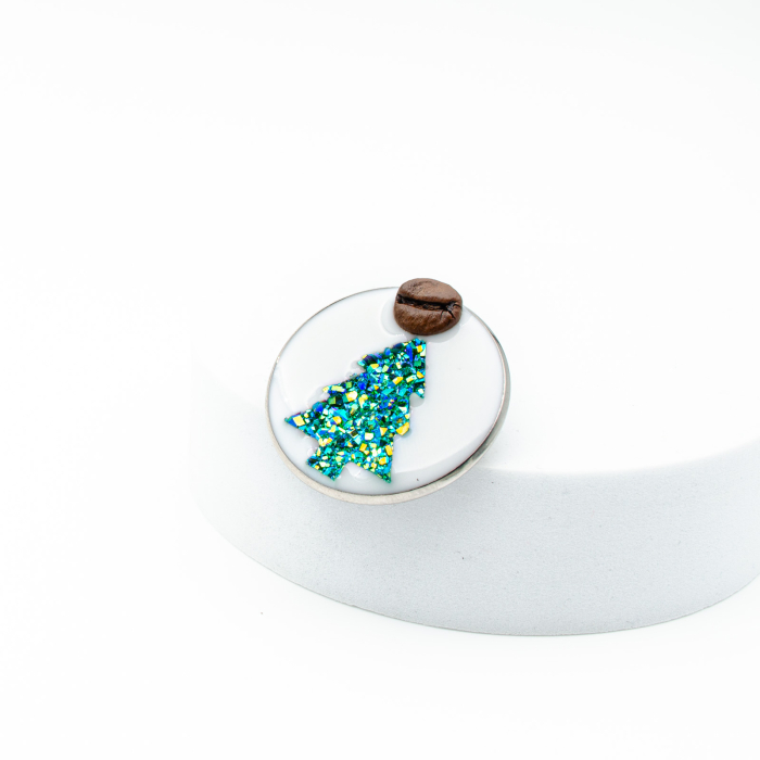 Brosa pin cu Brad de Craciun decorat cu bob real de cafea [2]