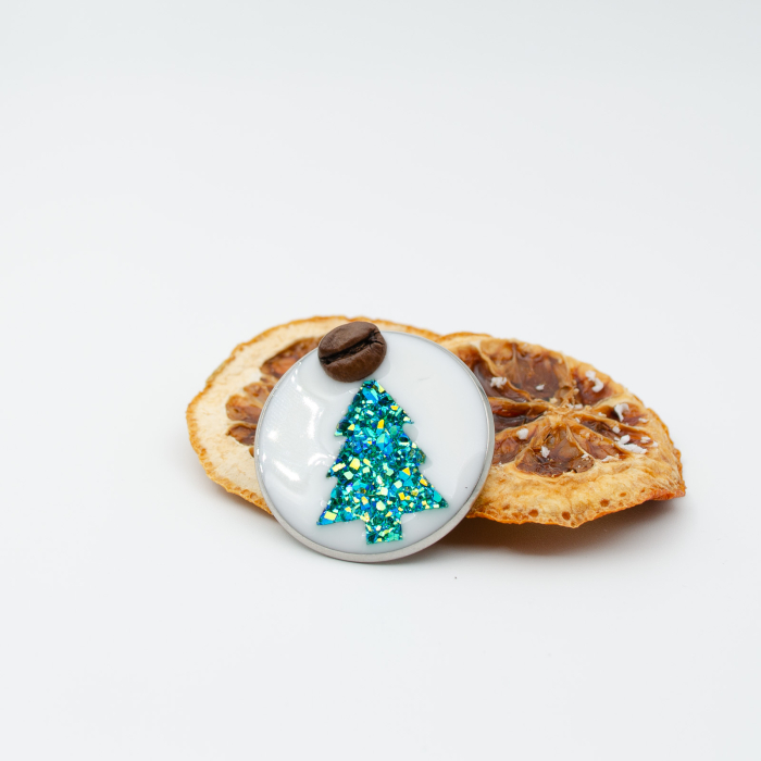 Brosa pin cu Brad de Craciun decorat cu bob real de cafea [5]