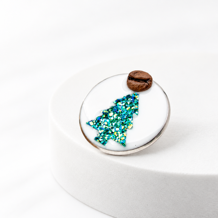 Brosa pin cu Brad de Craciun decorat cu bob real de cafea [7]
