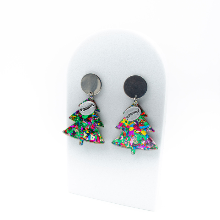 Cercei "Rainbrew"  cu un brăduț multicolor decorat cu bob de cafea argintiu [2]