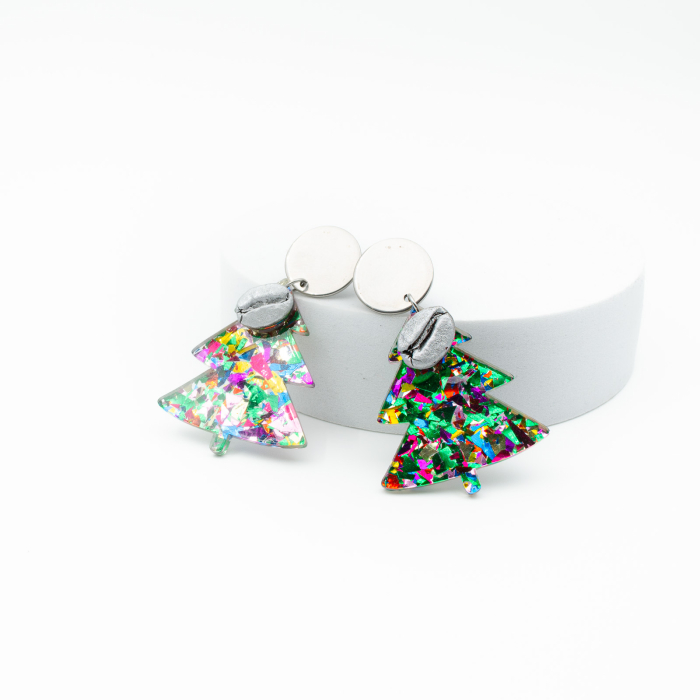 Cercei "Rainbrew"  cu un brăduț multicolor decorat cu bob de cafea argintiu [6]