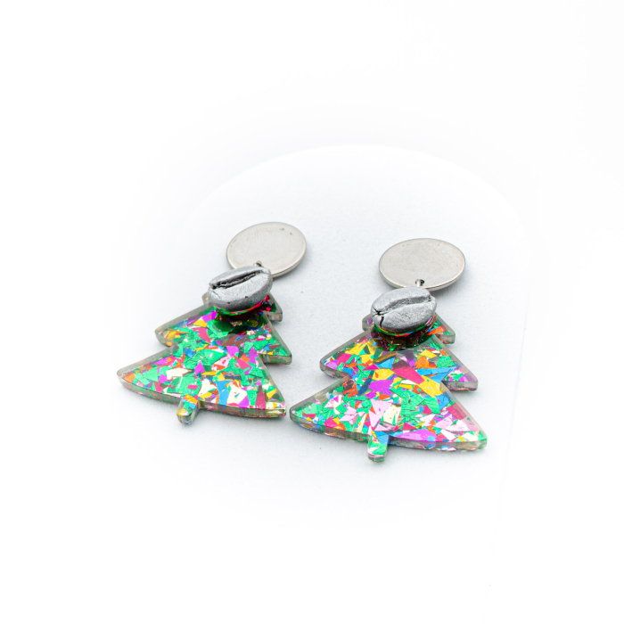 Cercei "Rainbrew"  cu un brăduț multicolor decorat cu bob de cafea argintiu [4]