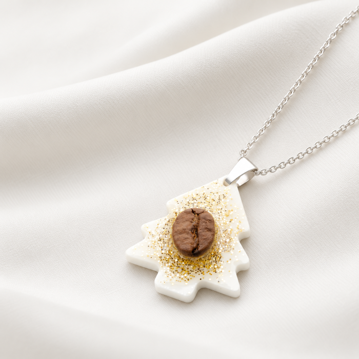 Colier in forma de Brad de Craciun cu bob de cafea si glitter gold [4]