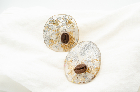 Cercei Gold and Silver Obsession cu bob real de cafea [4]