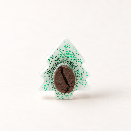 Brosa pin Brad de Craciun decorat cu bob de cafea si glitter verde [10]