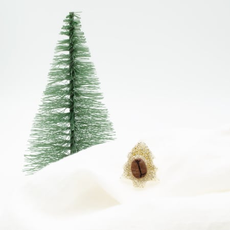 Brosa pin Brad de Craciun decorat cu bob de cafea si glitter auriu [1]