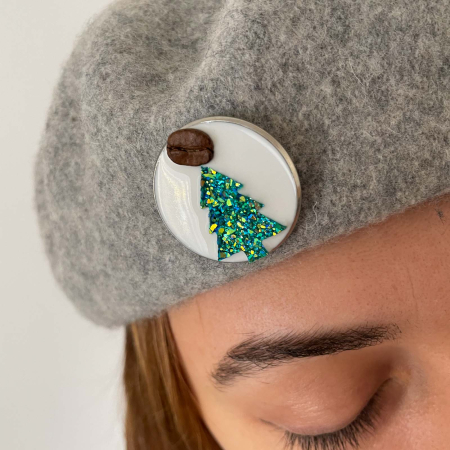 Brosa pin cu Brad de Craciun decorat cu bob real de cafea [8]