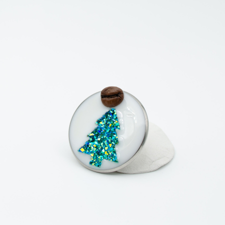 Brosa pin cu Brad de Craciun decorat cu bob real de cafea [5]