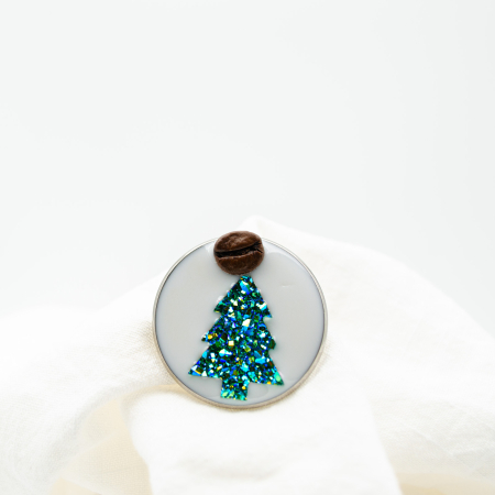 Brosa pin cu Brad de Craciun decorat cu bob real de cafea [6]