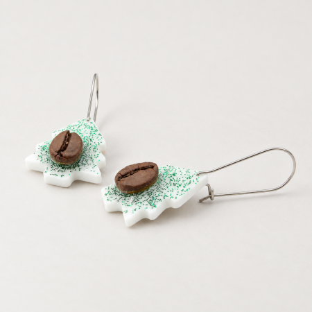 Cercei in forma de brad decorat cu bob de cafea si glitter verde [3]