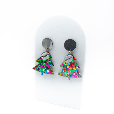 Cercei "Rainbrew"  cu un brăduț multicolor decorat cu bob de cafea argintiu [1]