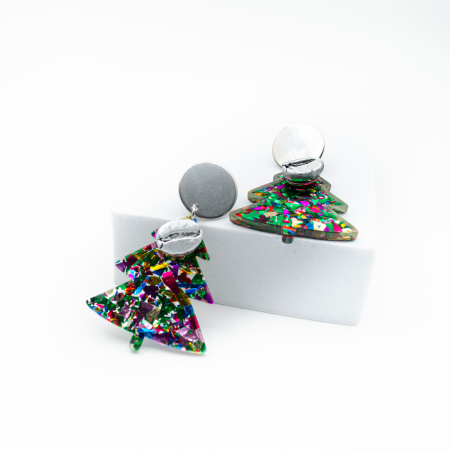 Cercei "Rainbrew"  cu un brăduț multicolor decorat cu bob de cafea argintiu [4]