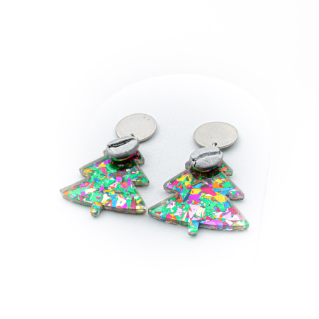 Cercei "Rainbrew"  cu un brăduț multicolor decorat cu bob de cafea argintiu [3]