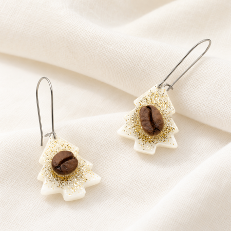 Cercei in forma de brad decorat cu bob de cafea si glitter galben [7]