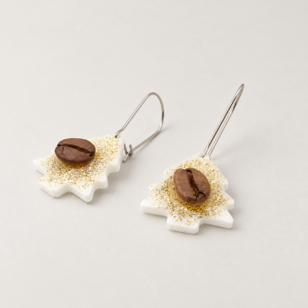 Cercei in forma de brad decorat cu bob de cafea si glitter galben [5]