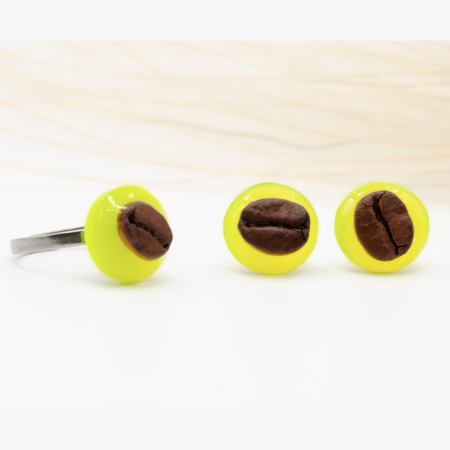 Cercei TO MAKE A POINT cu bob real de cafea și galben neon [6]