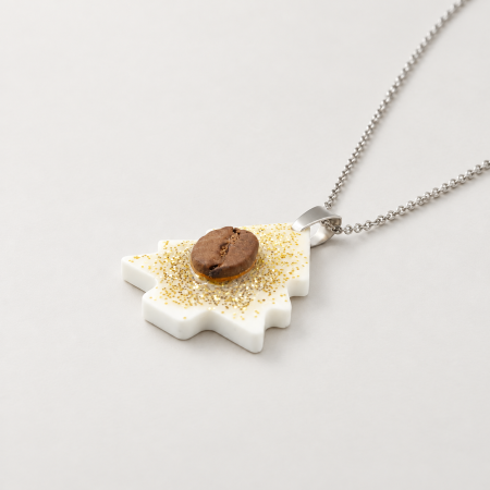 Colier in forma de Brad de Craciun cu bob de cafea si glitter gold [4]